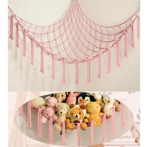 Stuffed Animal Storage Hammock Net - Toy Hammock Net for Stuffed Animals Corner - Hanging Stuff Animal Organizer Holder Large Pink Baby Nursery Room Decor (XL-Large, BabyPink)