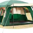 KTT Extra Large Tent 8-10 Person(A),Family Cabin Tents,2 Rooms,3 Doors and 3 Windows with Mesh,Straight Wall,Waterproof,Double Layer,Big Tent for Outdoor,Picnic,Camping,Family Gathering