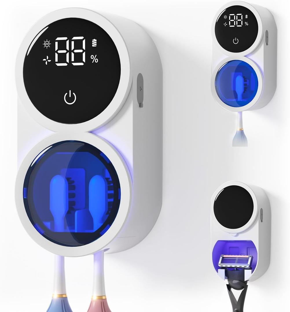 Toothbrush Sanitizer Holder, GEVOODIX Tooth Brush Holder for Bathroom, Wall-Mounted Toothbrush Holders Organizer Auto-Inductive Cover, 140 Air Drying Fits Most Electric, Manual and Kids Toothbrushes (Small)