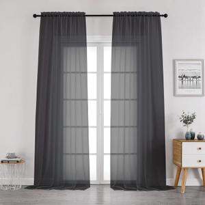 OWENIE Black Sheer Curtain 96 Inch Length, Elegant Sheer Curtain for Bedroom, Window Voile Sheer Curtain Panels/Drapes/Treatment for Living Room, 1Pc, 42" W x 96" L, Black