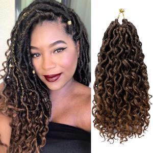 Goddess Locs Crochet Hair 10 Inch 7 Packs Ombre Brown Boho Faux Locs Crochet Hair for Black Women Pre Looped Crochet Locs with Curly Ends (1B/30)