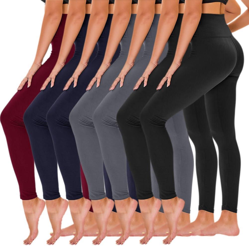 TNNZEET 7 Pack Leggings for Women - High Waisted Yoga Pants with Pockets Black Leggings Women Full Length & Capri (Large-X-Large, Black*2/ Grey*2/ Navy Blue*2/ Wine Red)