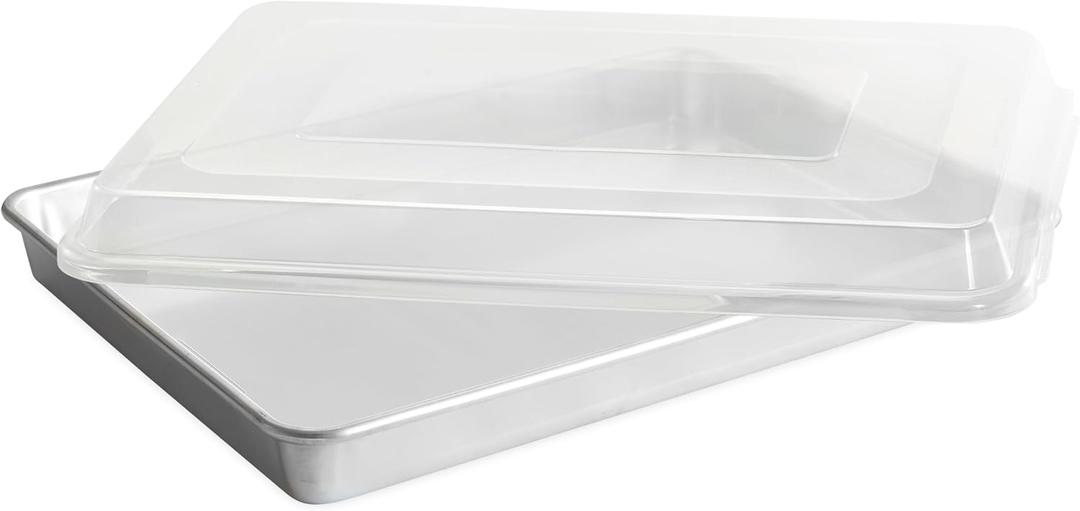 Nordic Ware Extra Large High-Sided Baking Pan, 21.1 x 15 x 2 inches, XL Big baking pan Natural Uncoated Aluminum, Reinforced Steel Rim Prevents Warping, Big Batch with Lid