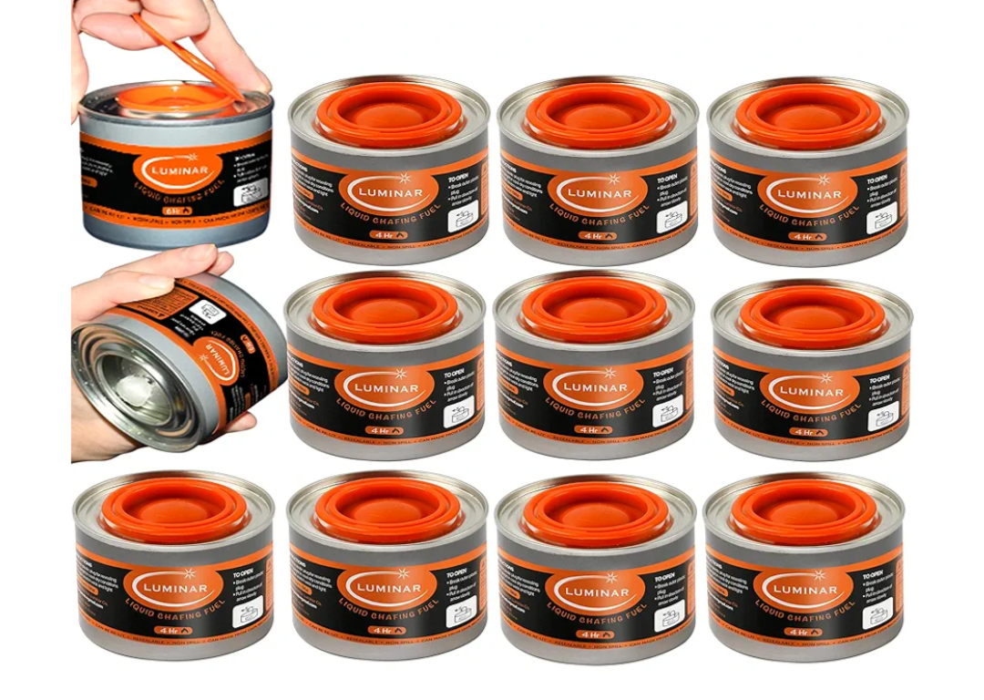 Luminar Resealable-Wick Chafing Fuel Cans, 12 Pack, 4 Hour - Premium Quality Burners for Food Warmers - No More Spills, Waste, or Hassle - Perfect for Convenient, and Long-Lasting Event Catering