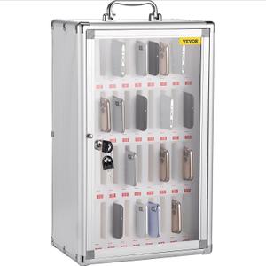 VEVOR 36-Slot Cell Phone Locker  Silver Aluminum with Key Lock Portable Handle, Handwritten Tags, and Wall-Mount for Offices, Classrooms, Gyms