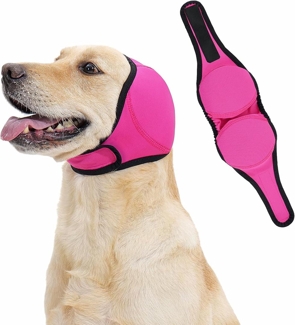 LIANZIMAU Quiet Ears for Dogs Comfort Calming Hoodie Dog Ear Covers for Noise & Anxiety Relief Ear Wraps for Dog Adjustable Dogs Ear Muffs Noise Protection Firework,Grooming and Force Drying (LargeHead Size 18"-24", Charcoal)