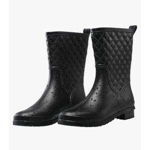 Petrass Women Rain Boots Black Waterproof Mid Calf Lightweight Cute Booties Fashion Out Work Comfortable Garden Shoes 8