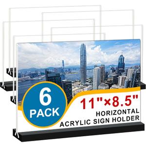 Acrylic Sign Holder 11x8.5 '' Horizontal T-Shaped Clear Double-Sided Table Menu Stands Plastic Picture Frames Display Desktop Display Holders for Wedding Table,Restaurant Signs,Office, Store,6 Pack