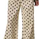 WDIRARA Women's Polka Dots Jeans Vintage Mid Rise Wide Leg Denim Pants with Pockets Beige 27