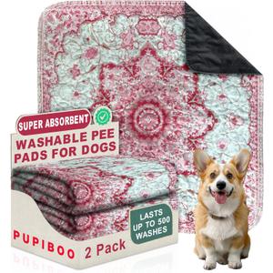 PUPIBOO Washable Pee Pads for Dogs and Cats - Super Absorbent Reusable Puppy Training Pads - 100% Waterproof, Leak-Proof & Non-Slip Whelping Pads for Pet Housebreaking (36 x 36 Inch (Pack of 2), Pink Medallion)