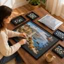 Puzzle Board with 4 Sorting Trays & Protective Cover, Portable Foldable Felt Puzzle Playing Surface for 1000-Piece Puzzles Lightweight Storage & Game Night Organizer