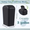 Hoolerry 6 Pcs 3 Gallon/12 Liter Small Trash Can Plastic Kitchen Garbage with Lid Small Trash Bin for Bathroom Office Bedroom Kitchen Waste Outdoor (Black)