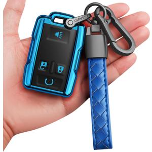 Sindeda for Chevrolet Key Fob Cover with Keychain Soft Full Protection Key Shell Key Case Compatible with Colorado Silverado Suburban Tahoe GMC Canyon Sierra 1500 2500 3500 HD 4-Buttons(Blue)