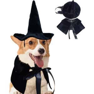 Dog/Cat Wizard Costume Outfit Cape & Hat, Funny Cute Pet Cloak for Small Medium Large Dogs, Puppy Kitten Halloween Christmas Party (Medium)