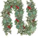 Winlyn Pine & Eucalyptus Greenery with Red Berries - 5.7 FT Hanging Garland for Holiday Home Decor