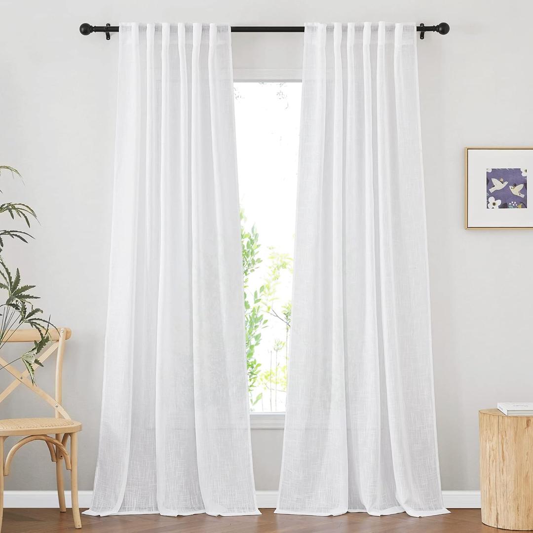 NICETOWN White Semi Sheer Extra Long Curtains 144 inch Long, Rod Pocket & Back Tab Semi Sheer Window Treatment Privacy with Light Filtering for Bedroom/Living Room, W52 x L144, 2 Panels (52"W x 144"L (Pack of 2), White)