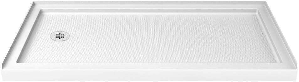 DreamLine SlimLine 32 in. D x 60 in. W x 2 3/4 in. H Left Drain Single Threshold Shower Base in White, DLT-1132601