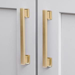 VEHCIL 10 Pack Square Brushed Gold Cabinet Pulls, 7 Inch(178mm) Hole Centers Gold Cabinet Handles Hardware for Kitchen Cupboard Closet Bathroom Dresser Drawer, Solid Zinc Alloy