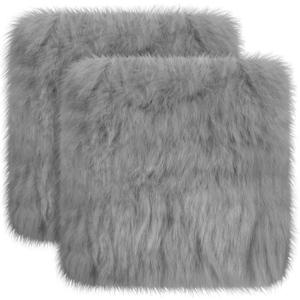 Drydiet 2 Pcs Natural Sheepskin for Bed Sores and Skin Imitation Wool Medical Sheepskins with Non-Slip Back for Pain Relief and Discomfort, Wool Seat Pad, 17 in x 17 in (Square,Grey)