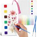 Harloon 100 Watercolor Coloring Bookmarks Set 50 Sheets Blank Watercolor Painting Bookmarks 50 Colorful Tassels 5 Brushes Painting with Water Book Marks with Holes for Art Coloring Craft Exchange Gift