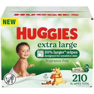 Huggies Extra Large Baby Wipes, Unscented, 5 Flip-Top Packs, 210 XL Wipes Total Huggies Extra Large Baby Wipes, Unscented, 5 Flip-Top Packs, 210 XL Wipes Total