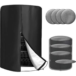 Tire Cover with 4 Felt Pads, Waterproof 420D Oxford Spare Tire Storage Bag with Zipper, Heavy Duty Tyre Stack Dust Protective Cover for Trucks SUVs Trailers, Car Accessories L