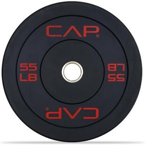 CAP Economy 55 lb Single Olympic Bumper Plate, Medium Bounce Rubber Weight Plate with Steel Hub, 2-Inch Olympic Barbell Compatible for Strength Training, Weightlifting & Home Gym Workouts