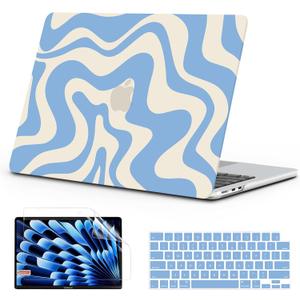 B BELK Compatible with MacBook Air 15 inch Case 2026 2025 2024 2023 M5 M4 M3 M2 A3448 A3241 A3114 A2941,Sturdy Plastic Hard Shell+Keyboard Cover+Screen Protector for Mac Air 15 inch Case, Blue Wave