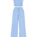 PRETTYGARDEN Womens Summer Outfits 2 Piece Sets Casual Ribbed Knit Crop Tube Top Wide Leg Pants Spring Matching Lounge Set (Light Blue,X-Large)