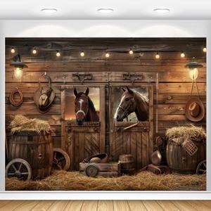 Western Cowboy Party Decorations Backdrop 10x8ft Wild West Rodeo Banner Saloon Country Horse Rustic Barn Door Photography Background for Baby Shower Birthday Supplies Photoshoot Polyester Fabric