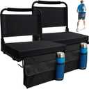 Stadium Seats for Bleachers with Back Support, 2 Pack Folding Bleacher Chairs for Sports Games, Concerts Floor Chair Stadium Seat with Cushion and Shoulder Strap, Perfect for Sports Events Black