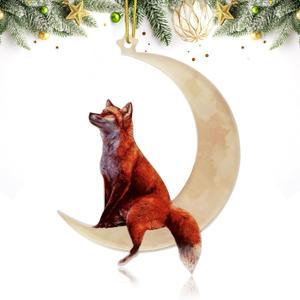 Animals Sitting On The Moon Ornaments for Christmas Tree - Double-Printed Fox Hanging Ornament - Acrylic Christmas Decor - Gifts for Fox Lovers
