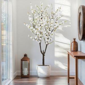 Artificial Cherry Blossom Tree 6ft Tall Indoor Faux White Flower Tree,Fake Cherry Blossom Tree for Home Office Party Wedding Decor