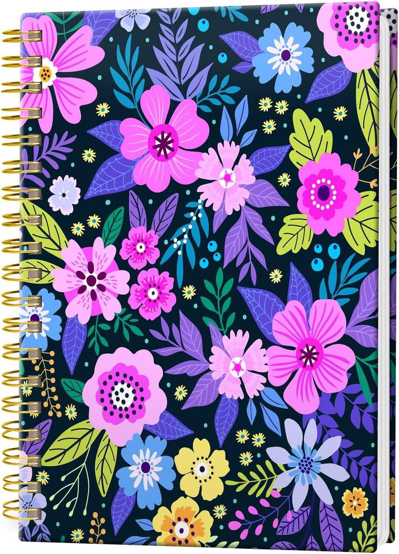 Spiral Journal Notebook, Hardcover Lined Journal for Women, Medium 6 x 8.4 in, 120 Pages Thick Paper, College Ruled Notebook for Writing, Work, Office, and School,Flower Purple