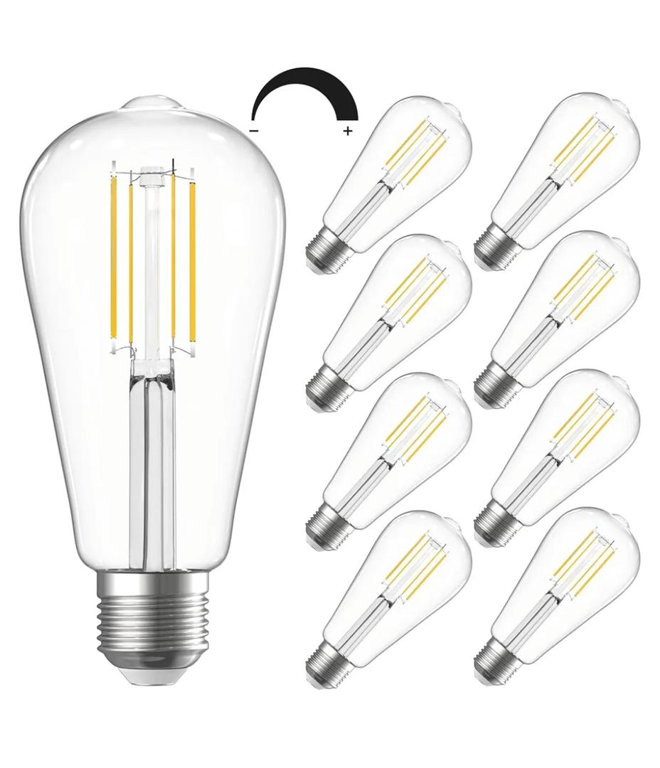 SHINESTAR 8-Pack Dimmable Vintage LED Edison Bulbs, 5.5W, 60W Equivalent, Warm White 2700K, ST58 Antique LED Decorative Filament Bulbs, E26 Medium Base, 80+ CRI, Clear Glass Style for Home