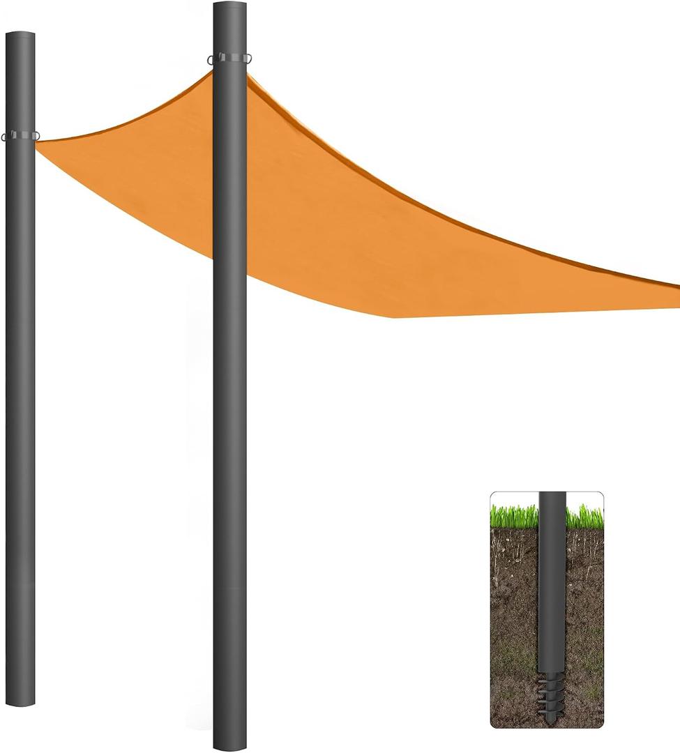 Shade Sail Poles, Heavy Duty Sun Shade Poles, Screw in Poles for Sun Shades Outdoor, 12 Ft Sun Shade Sail Poles with D-Clamps, 2.28" Sun Shade Pole Kit for Ground Soil Backyard, 2 Packs Black, 12FT Double Pack