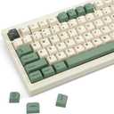 130 Keys Green PBT Keycaps, MDA Profile Dye Sub Custom Keycap, English ANSI Layout Beige Green Keycaps Botanical Key Caps for Cherry MX Mechanical Keyboard