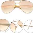 Retro Gold Aviator Sunglasses for Women Men Trendy Oversized Fashion Metal Frame Oval Designer Inspired Dupe Shades