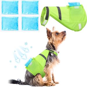 Aliceset 2 Pcs Dog Cooling Vest with 4 Recyclable Ice Pack Summer Outdoor Dog Cooling Harness Pet Adjustable Jacket Cooler(Medium) (Fluorescent Green)