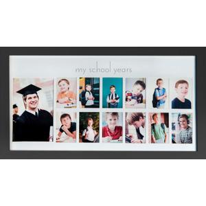 Green Pollywog School Years Picture Day Collage | Black Natural Wood Photo Display | K-12 Graduation Keepsake | School Photo Picture Display, 17.75" x 10