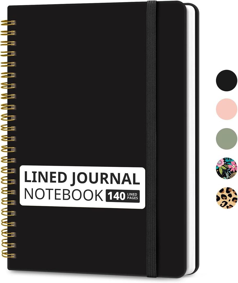 Taja Lined Spiral Journal Notebook for Women & Men, 140 Pages, College Ruled Hardcover Notebook for Work & Note Taking, Journals for Writing, A5(5.7" x 7.9") - Black