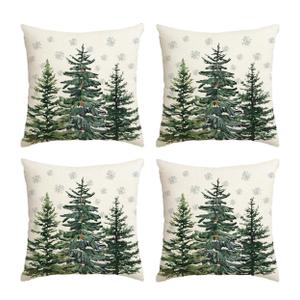 AVOIN colorlife Christmas Trees Snowflake Throw Pillow Covers Set of 4, 20 x 20 Inch Winter Holiday Cushion Case Decoration for Sofa Couch