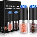 Sweet Alice Gravity Electric Pepper and Salt Grinder Set, Adjustable Coarseness, Battery Powered with LED Light, One Hand Automatic Operation, Stainless Steel Black, 2 Pack (2.5*2.5*7.9inch, Set/Black)