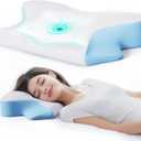 SKYEMAC Cervical Neck Pillow, Neck and Shoulder Support Pain Relief Pillow, Memory Foam Contoured Height Adjustable Pillow, Ergonomic Orthopedic Pillow for Bed Side Back Stomach Sleeper,Blue