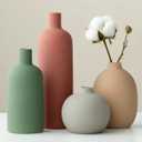 Modern Ceramic Vase Set, Neutral Colors, Decorative Vases for Home Decor, 4 Piece Collection (Green Mix Set 4)