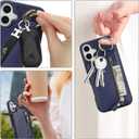 for iPhone 16 Plus case Wallet with Card Holder for Women Men Shockproof Phone case with Keychain Ring Stand Leather Zipper Credit Card Slots-Deep Blue