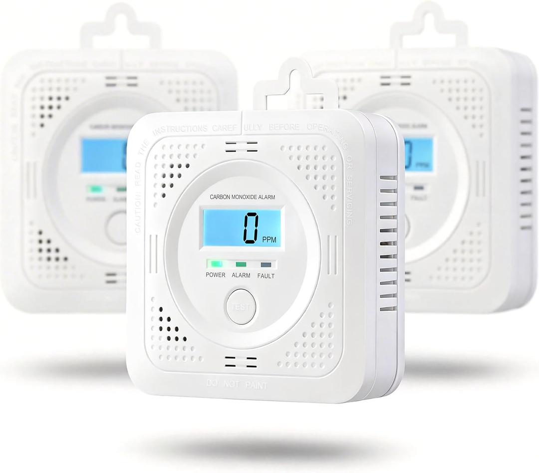 3 Pack Carbon Monoxide Detector LCD Screen Real-Time Concentration Battery Fault LED 60-Second Self-Check History Alarm Peak Record Portable Travel Van Life RV Camping Hotel Home Safety Pet Family
