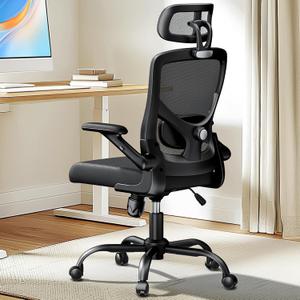 Marsail Ergonomic Mesh Office Chair High Back Desk Chair Adjustable Lumbar Support with Headrest Flip-Up Liftable Arms Swivel Computer Task Chair for Big and Tall People (Black)