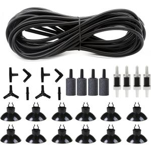 ALEGI 25 Feet 3/16 Inch Standard Aquarium Silicone Airline Tubing with Air Stones, Check Valves, Suction Cups and Connectors for Fish Tank, Hydroponics (Black)