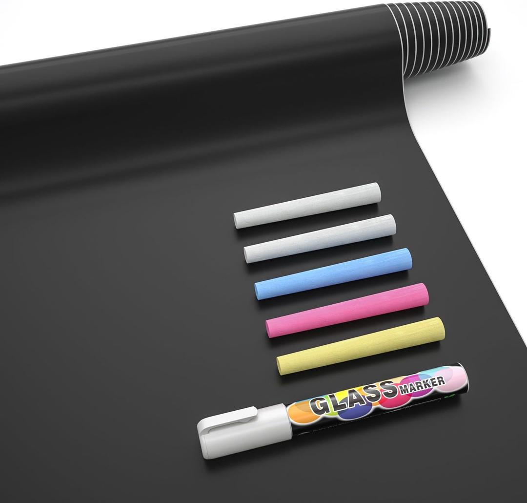 Nicpro Chalkboard Contact Paper Roll, 17.7" X 78.7" (6.5 Feet) Self Adhesive Blackboard Wallpaper, Chalk Paper Classroom Decor Sticker with 1 Marker & 5 Chalk for Home Office School Teacher Suppliers
